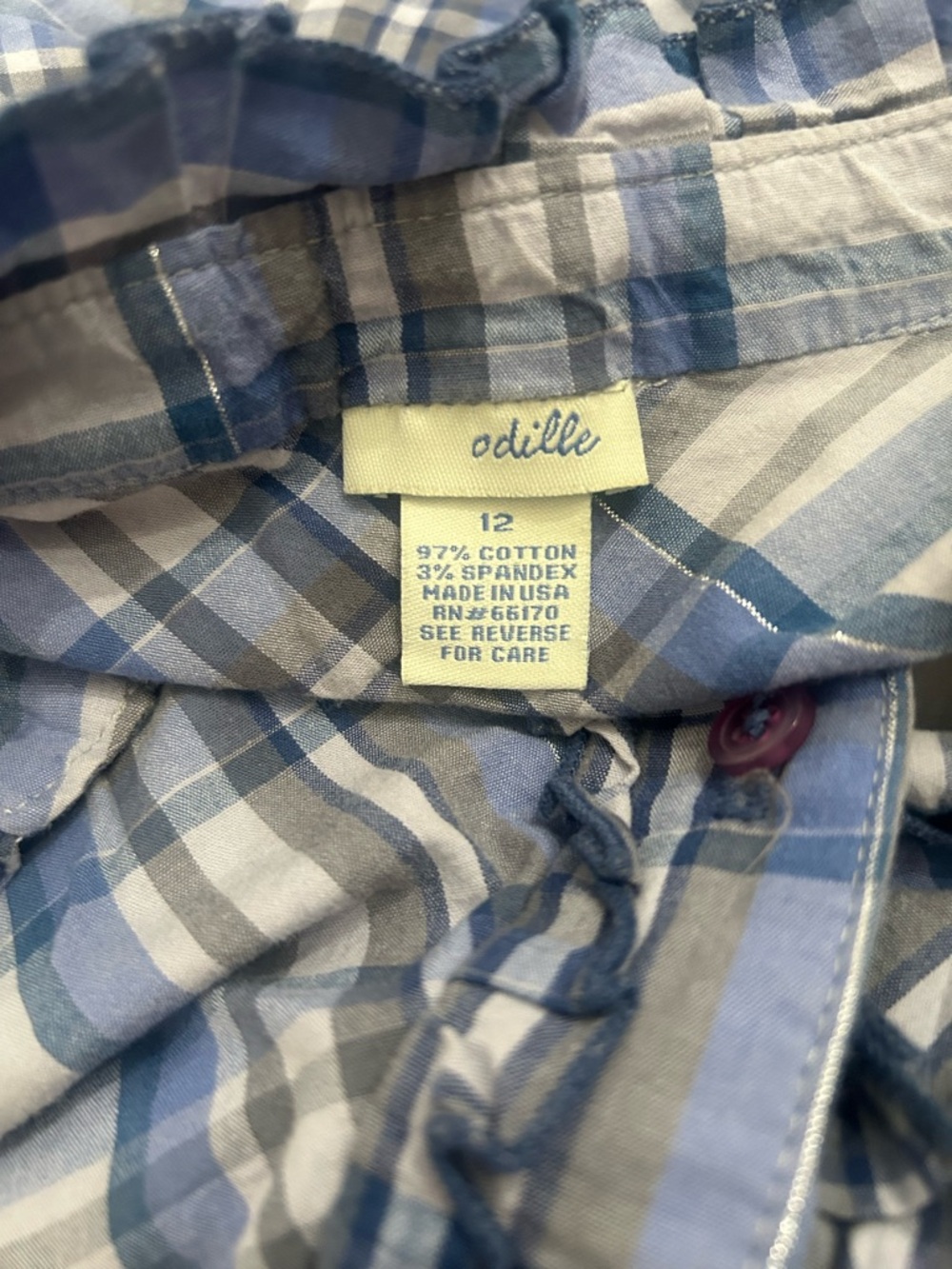 Anthropologie Odille Plaid Ruffle Top Cotton Button Front - Picture 3 of 3
